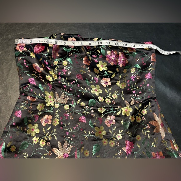 Lulus Make A Move Dress, Size Large, Satin Floral Jacquard Strapless Midi Black - Picture 11 of 16
